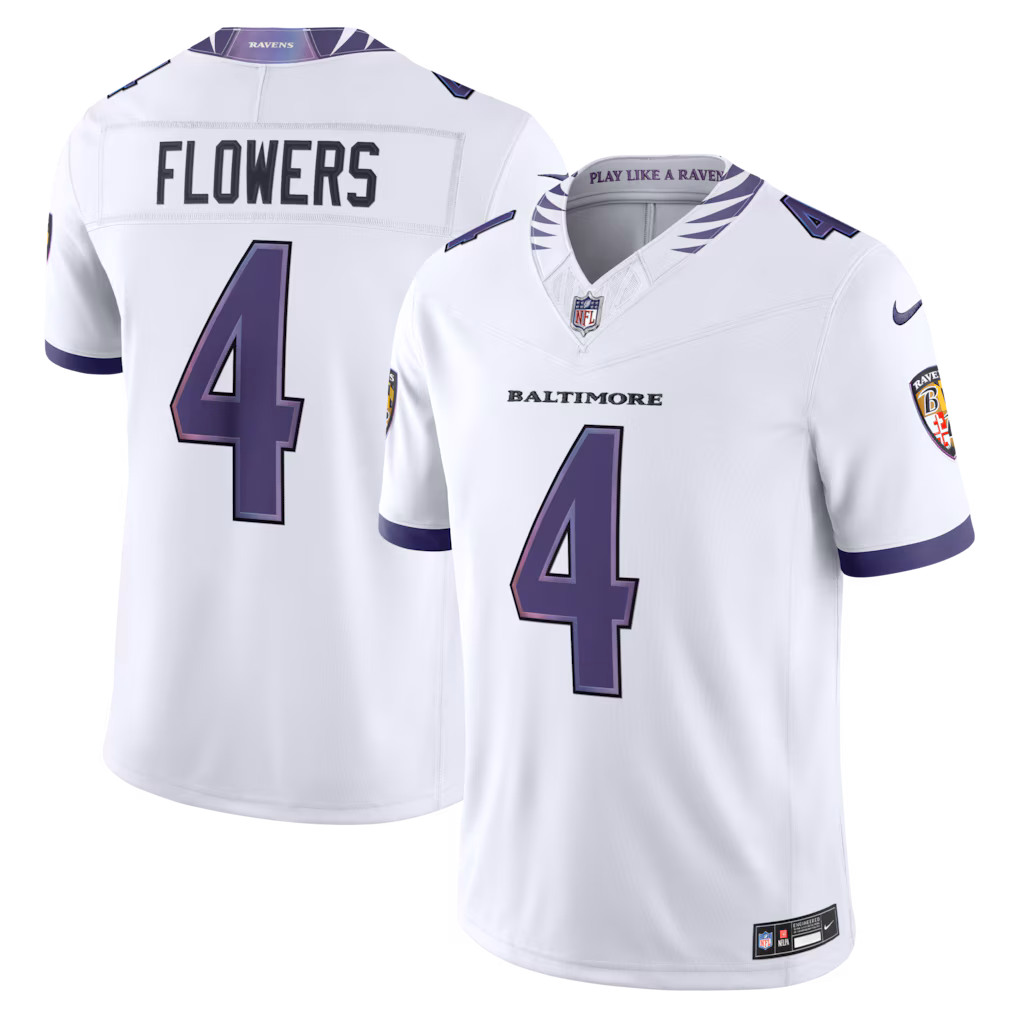 Men's Baltimore Ravens Zay Flowers Nike White Vapor F.U.S.E. Stitched Limited Jersey - Jersey