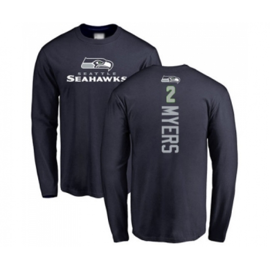 Football Seattle Seahawks #2 Jason Myers Navy Blue Backer Long Sleeve T-Shirt - Jersey