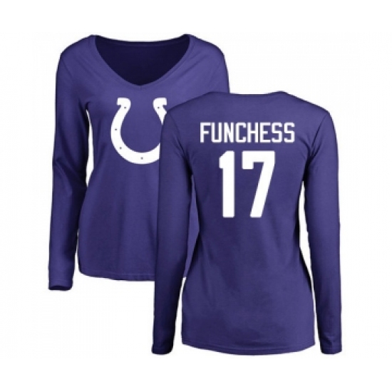 Football Women's Indianapolis Colts #17 Devin Funchess Royal Blue Name & Number Logo Long Sleeve T-Shirt - Jersey