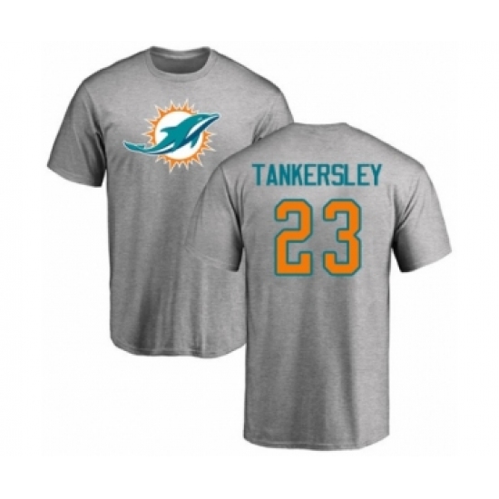 Football Miami Dolphins #23 Cordrea Tankersley Ash Name & Number Logo T-Shirt - Jersey