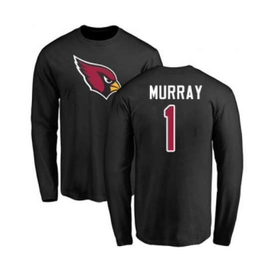 Football Arizona Cardinals #1 Kyler Murray Black Name & Number Logo Long Sleeve T-Shirt - Jersey