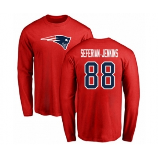 Football New England Patriots #88 Austin Seferian-Jenkins Red Name & Number Logo Long Sleeve T-Shirt - Jersey