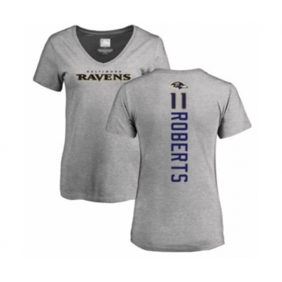 Football Women's Baltimore Ravens #11 Seth Roberts Ash Backer V-Neck T-Shirt - Jersey