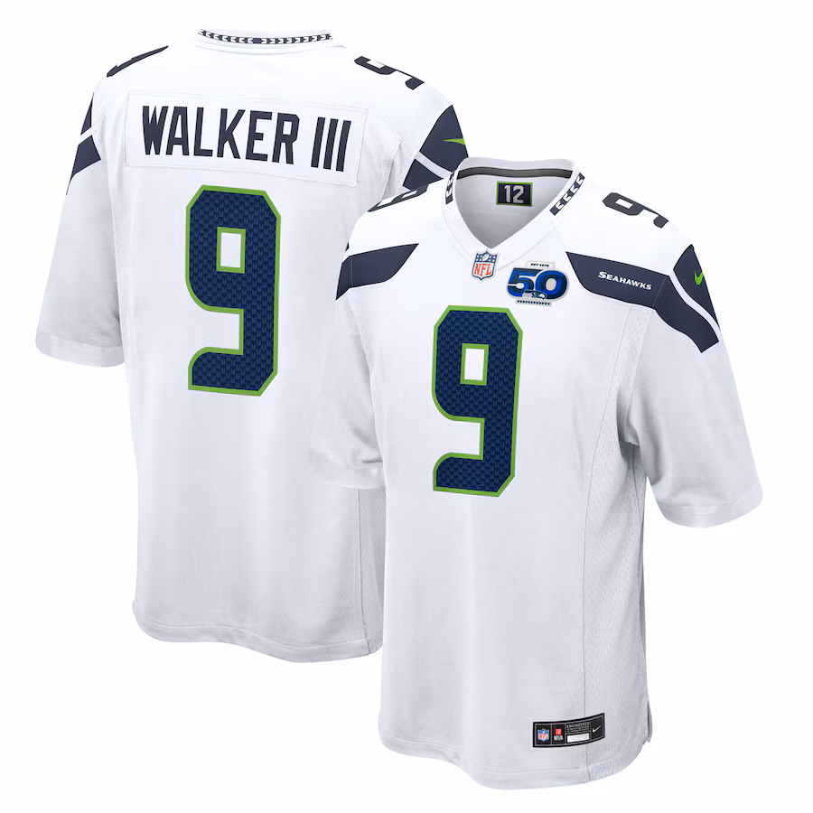 Men's Seattle Seahawks Kenneth Walker III Nike White 50th Season Game Jersey - Jersey