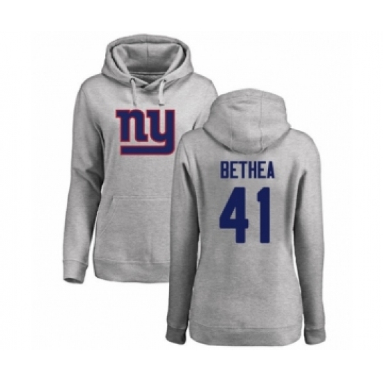Football Women's New York Giants #41 Antoine Bethea Ash Name & Number Logo Pullover Hoodie - Jersey