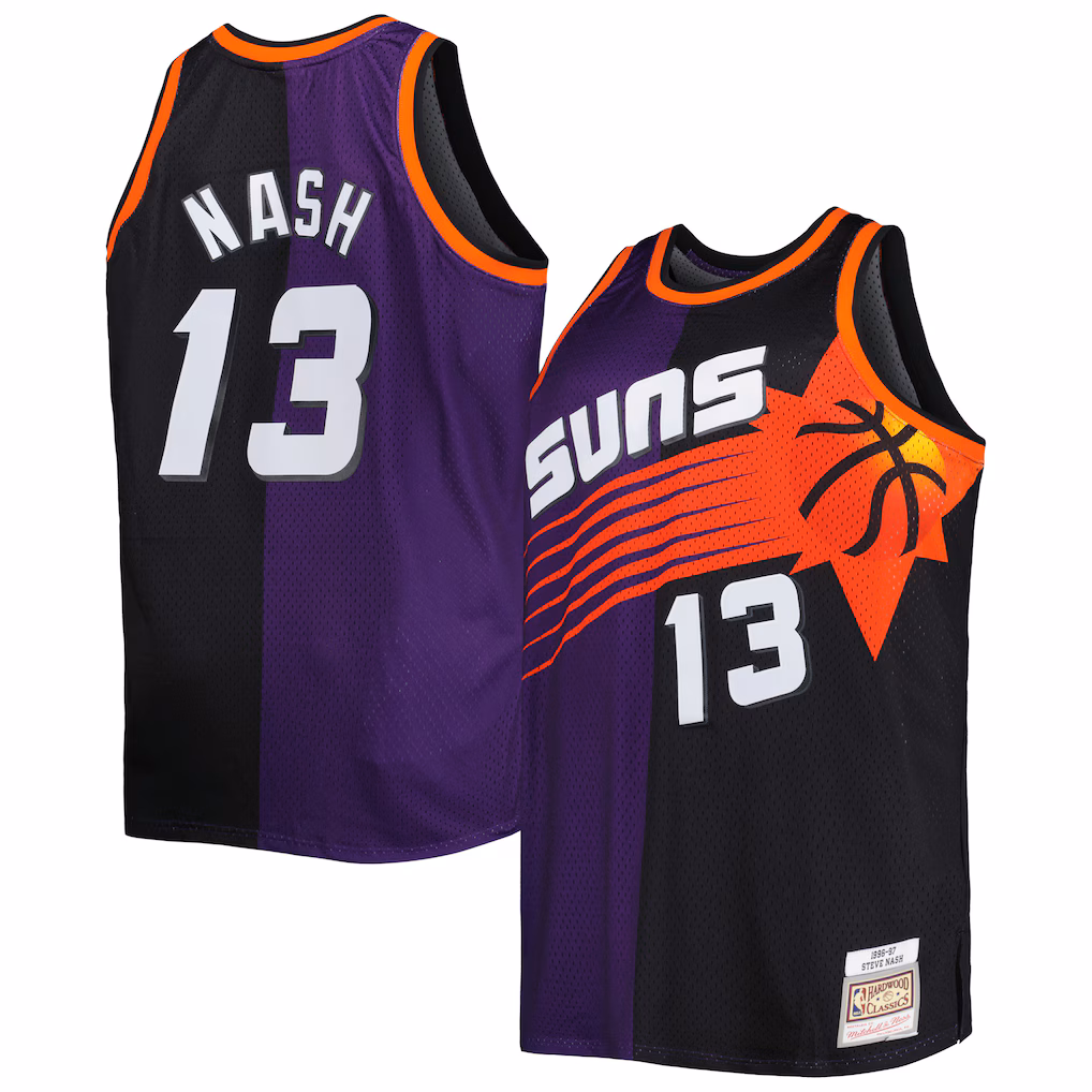 Men's Phoenix Suns Steve Nash Mitchell & Ness Purple/Black Big & Tall Hardwood Classics 1996/97 Split Swingman Jersey - Jersey