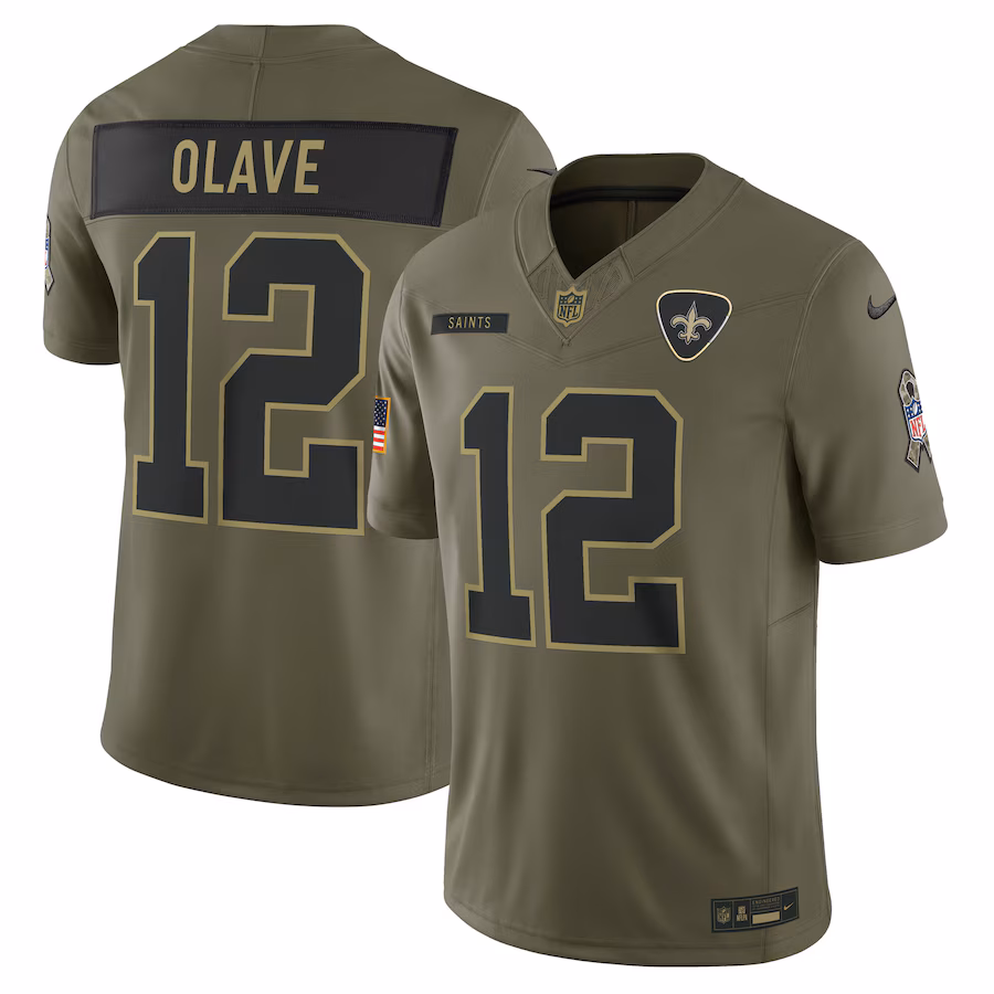 Men's New Orleans Saints Chris Olave Nike Olive 2025 Salute to Service Limited Jersey - Jersey