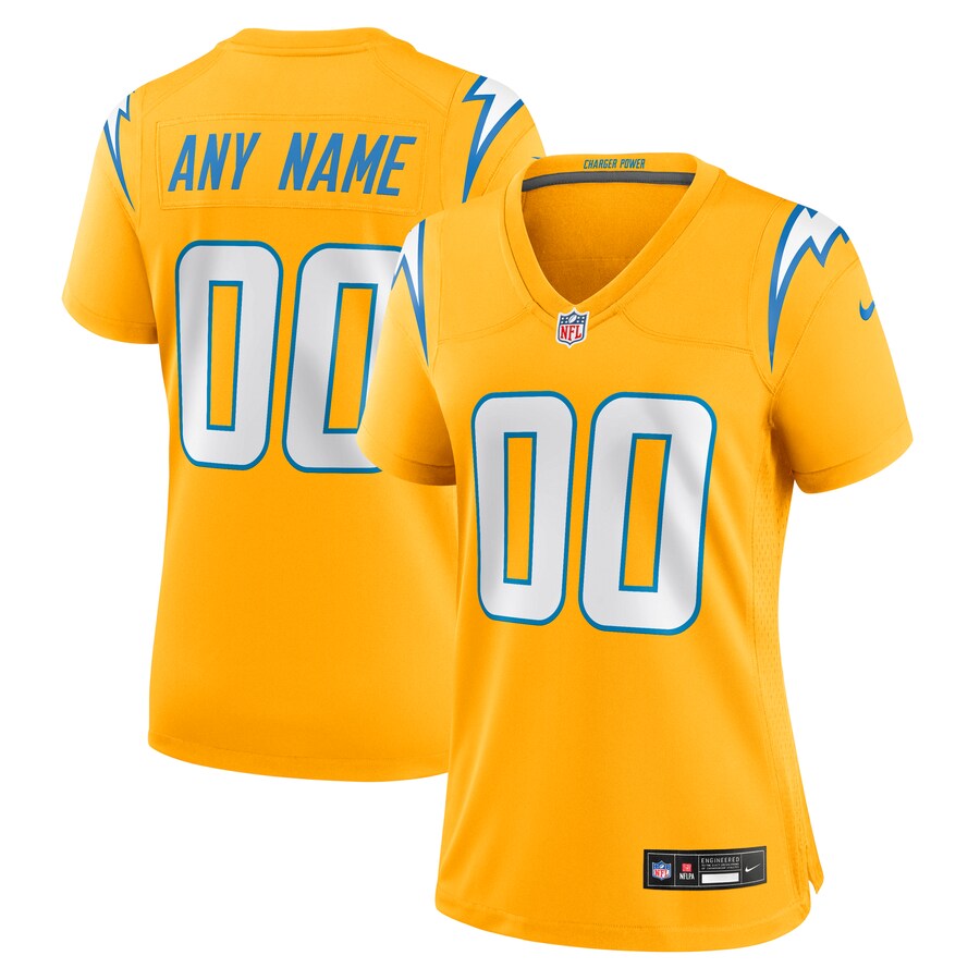 Women's Los Angeles Chargers Nike Gold Alternate Charger Power Game Custom Jersey - Jersey