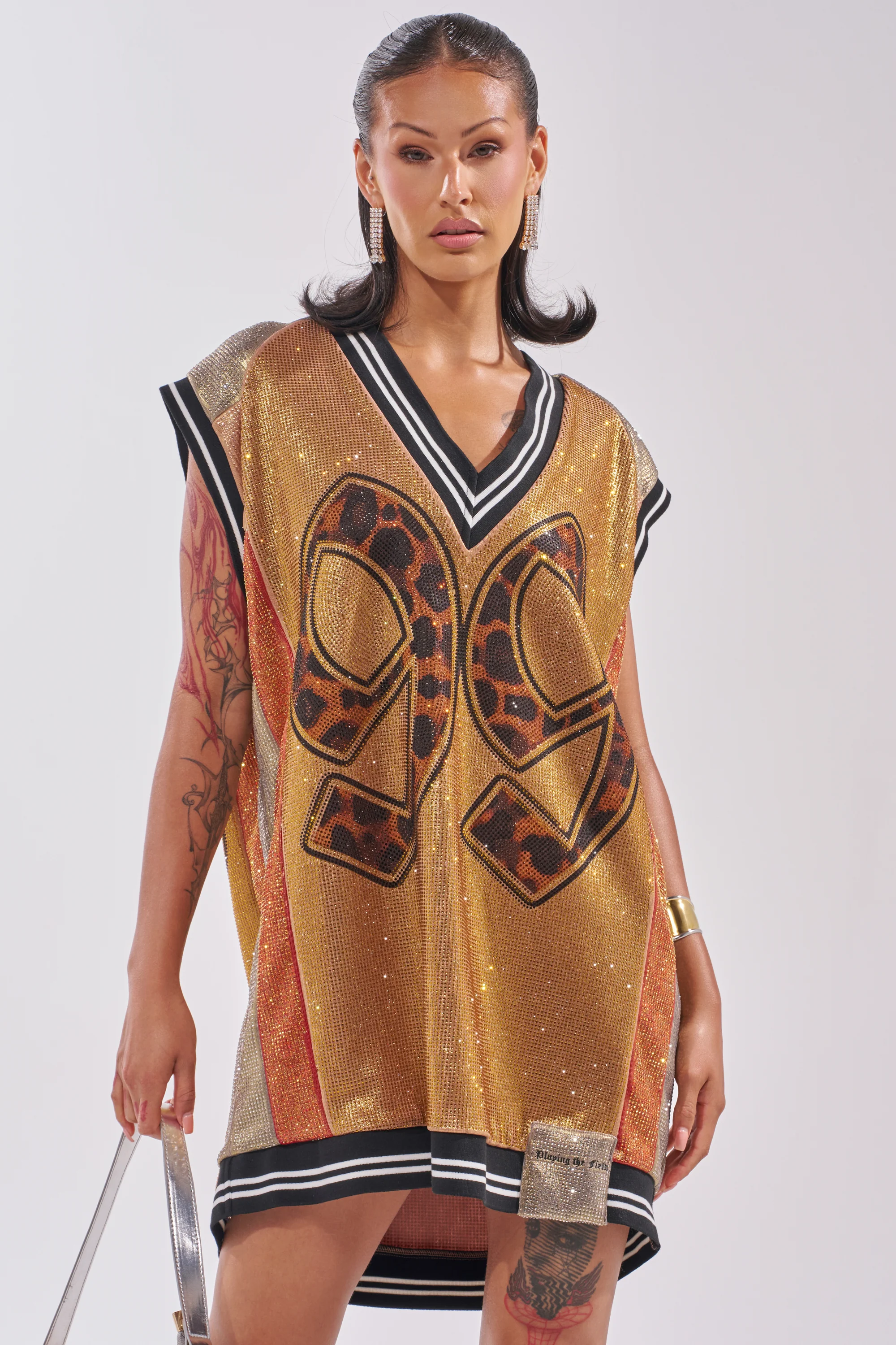 REESE COLORBLOCK RHINESTONE SLEEVELESS JERSEY MINI DRESS - Akira Wear