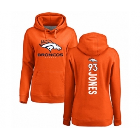 Football Women's Denver Broncos #93 Dre'Mont Jones Orange Backer Pullover Hoodie - Jersey