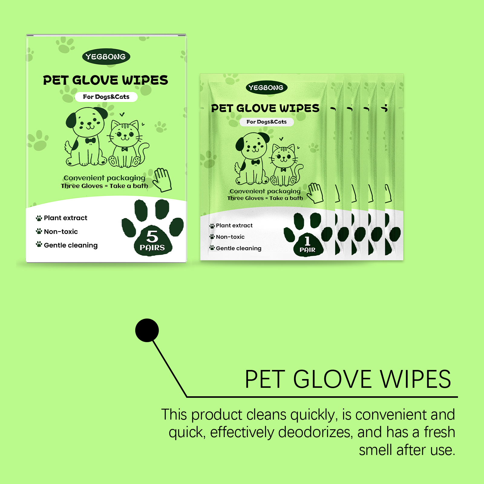 Yegbong No-Rinse Pet Cleaning Gloves