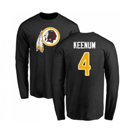 Football Washington Redskins #4 Case Keenum Black Name & Number Logo Long Sleeve T-Shirt - Jersey