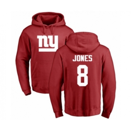 Football New York Giants #8 Daniel Jones Red Name & Number Logo Pullover Hoodie - Jersey
