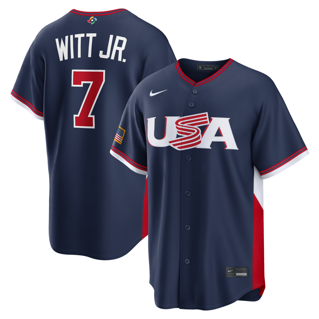 Men's USA Baseball Bobby Witt Jr. Nike Navy 2026 World Baseball Classic Road Stadium Jersey - Jersey