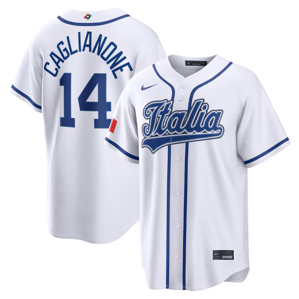Men's Italy Baseball Jac Caglianone Nike White 2026 World Baseball Classic Home Stadium Jersey - Jersey