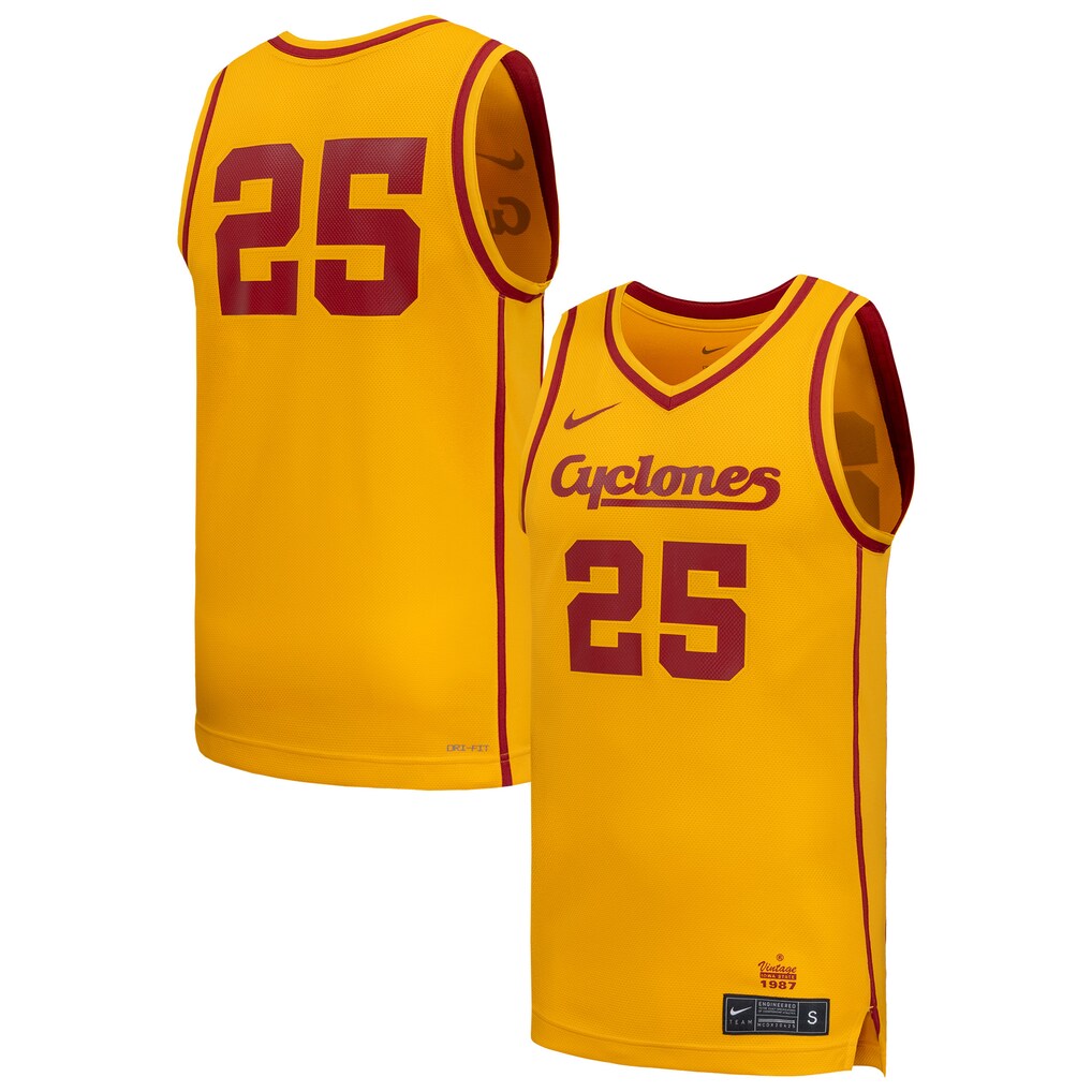 Men's Nike #25 Gold Iowa State Cyclones Replica Basketball Jersey - Jersey