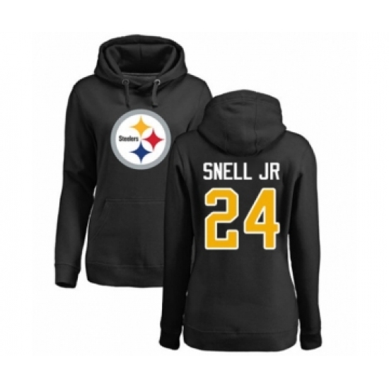Women's Pittsburgh Steelers #24 Benny Snell Jr. Black Name & Number Logo Pullover Hoodie - Jersey
