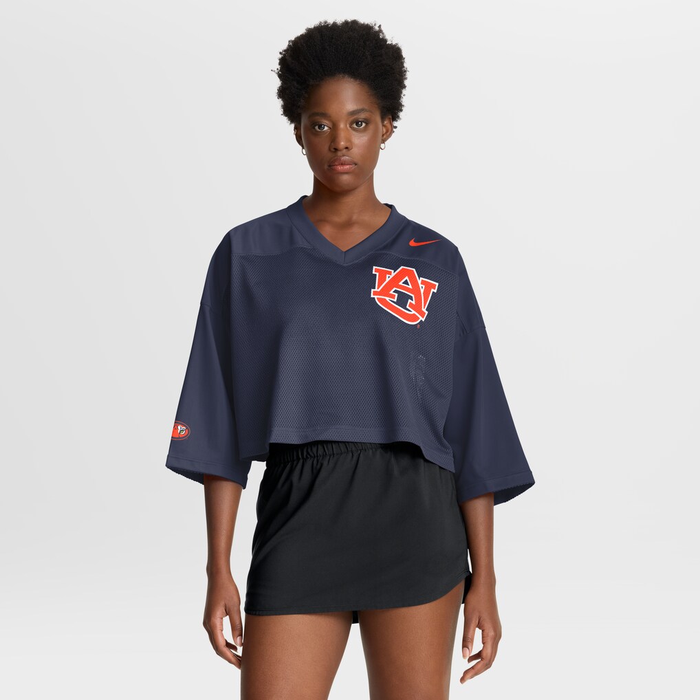 Women's Nike Navy Auburn Tigers Cropped Mesh Dri-FIT Fashion Jersey - Jersey