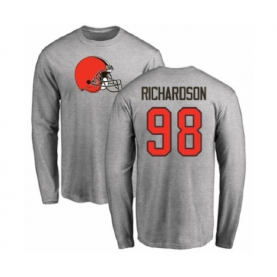 Football Cleveland Browns #98 Sheldon Richardson Ash Name & Number Logo Long Sleeve T-Shirt - Jersey