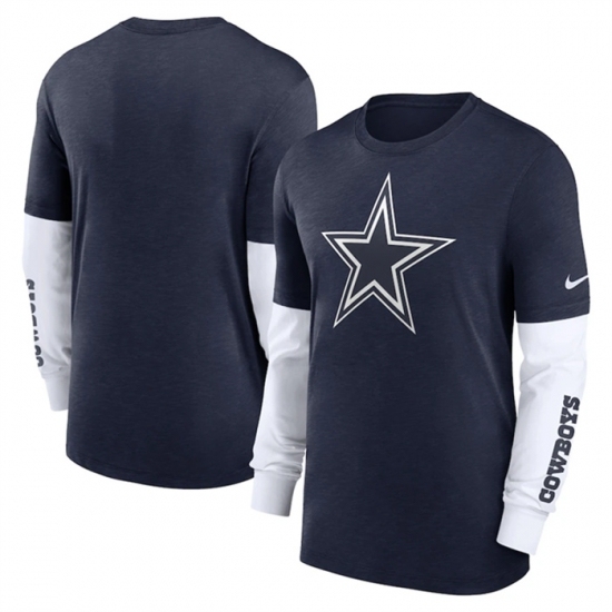 Men's Dallas Cowboys Heather Navy Slub Fashion Long Sleeve T Shirt - Jersey