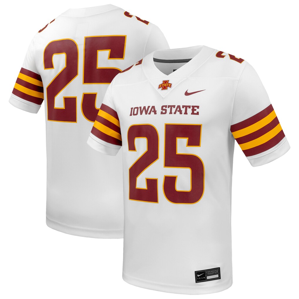 Men's Nike #25 White Iowa State Cyclones Game Football Jersey - Jersey