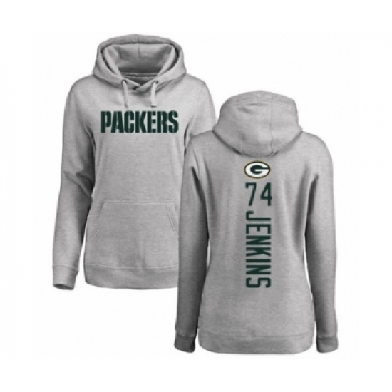 Football Women's Green Bay Packers #74 Elgton Jenkins Ash Backer Hoodie - Jersey