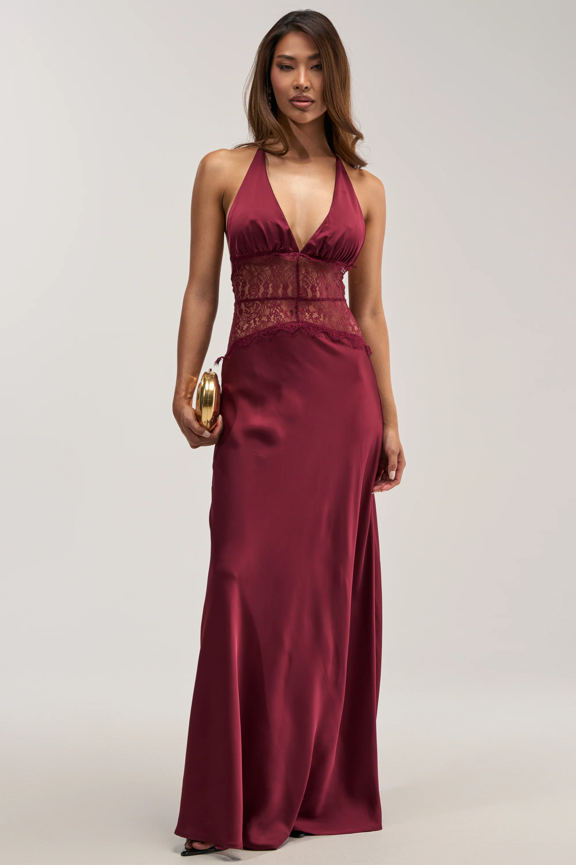 LUXE LIFE SATIN LACE MAXI DRESS - Akira Wear