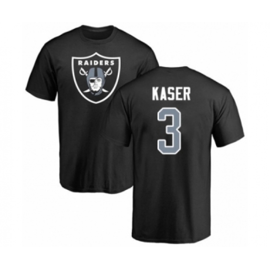 Football Oakland Raiders #3 Drew Kaser Black Name & Number Logo T-Shirt - Jersey