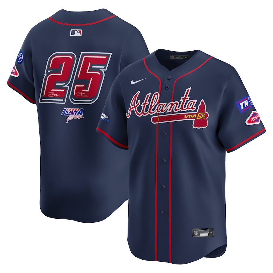 Men's Atlanta Braves #25 Nike Navy 2025 MLB Speedway Classic Alternate Limited Jersey - Jersey