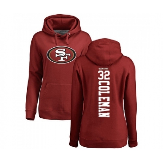 Football Women's San Francisco 49ers #32 Tevin Coleman Red Backer Pullover Hoodie - Jersey