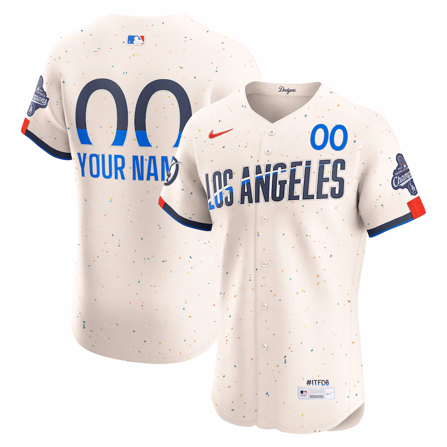 Men's Los Angeles Dodgers Nike Cream 2025 World Series Champions City Connect Elite Custom Jersey - Jersey