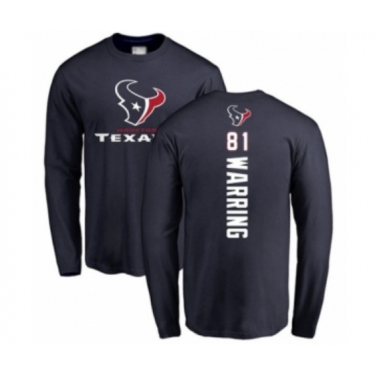 Football Houston Texans #81 Kahale Warring Navy Blue Backer Long Sleeve T-Shirt - Jersey