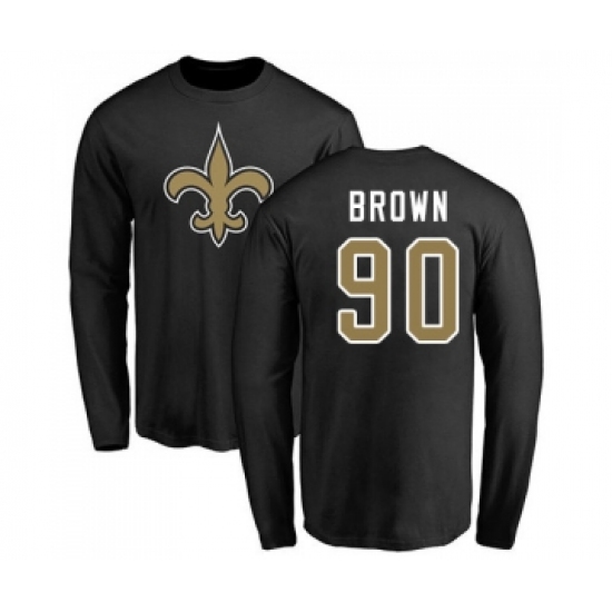 Football New Orleans Saints #90 Malcom Brown Black Name & Number Logo Long Sleeve T-Shirt - Jersey