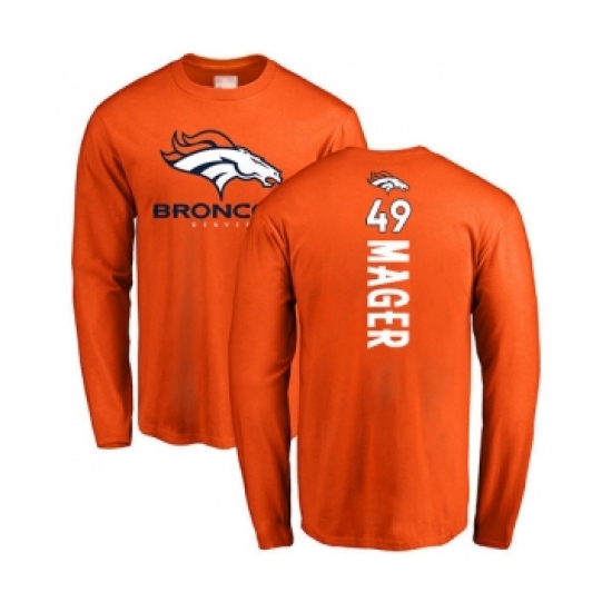 Football Denver Broncos #49 Craig Mager Orange Backer Long Sleeve T-Shirt - Jersey