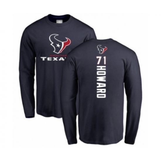 Football Houston Texans #71 Tytus Howard Navy Blue Backer Long Sleeve T-Shirt - Jersey