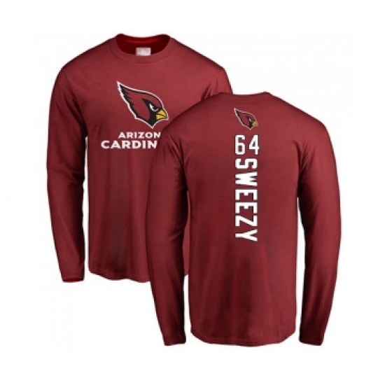 Football Arizona Cardinals #64 J.R. Sweezy Maroon Backer Long Sleeve T-Shirt - Jersey