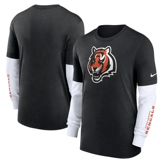 Men's Cincinnati Bengals Heather Black Slub Fashion Long Sleeve T Shirt - Jersey