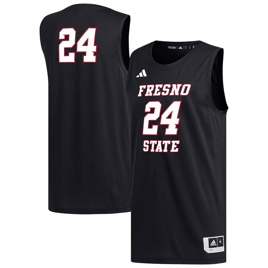 Men's adidas #24 Black Fresno State Bulldogs Replica Basketball Jersey - Jersey