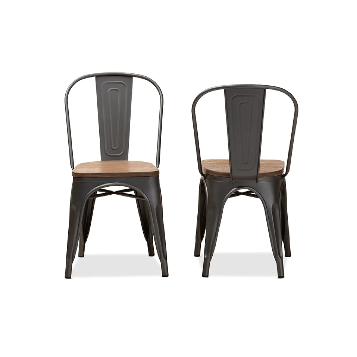 Baxton Studio Henri Vintage Rustic Industrial Style Tolix-Inspired Bamboo and Gun Metal-Finished Steel Stackable Dining