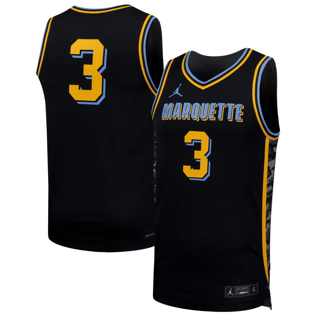 Men's Nike #3 Black Marquette Golden Eagles Replica Basketball Jersey - Jersey