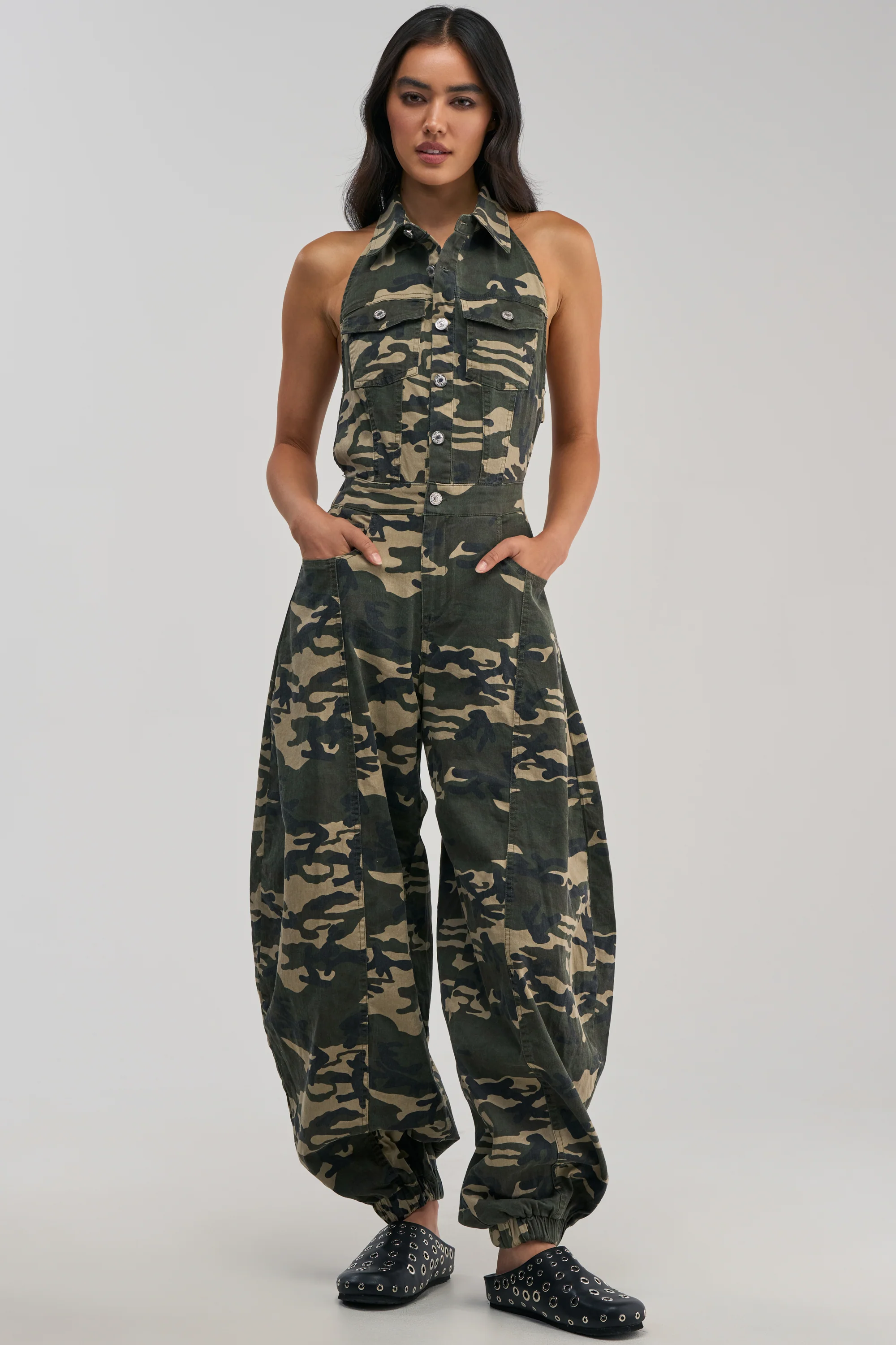 COUNT ME IN CAMO HALTER JUMPSUIT - Akira Wear