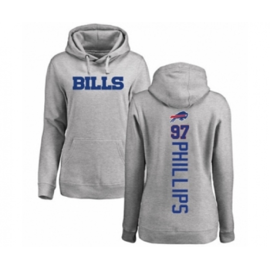 Football Women's Buffalo Bills #97 Jordan Phillips Ash Backer Pullover Hoodie - Jersey