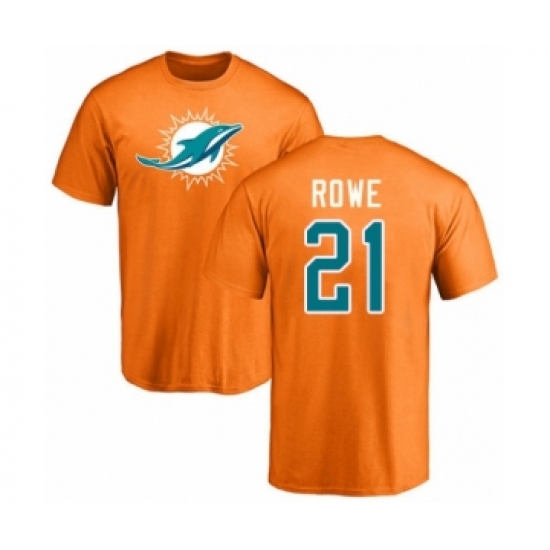 Football Miami Dolphins #21 Eric Rowe Orange Name & Number Logo T-Shirt - Jersey