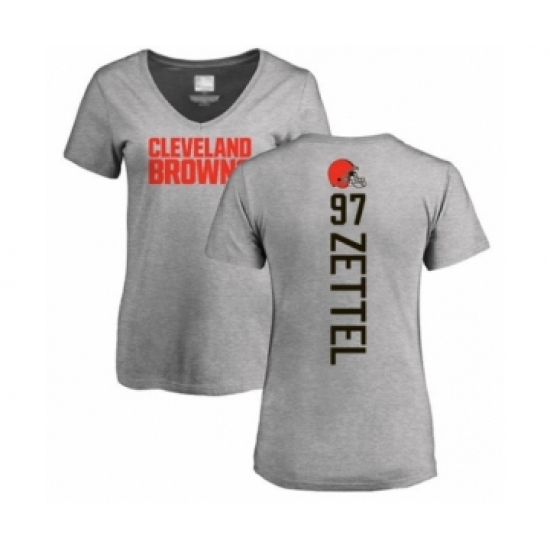 Football Women's Cleveland Browns #97 Anthony Zettel Ash Backer V-Neck T-Shirt - Jersey