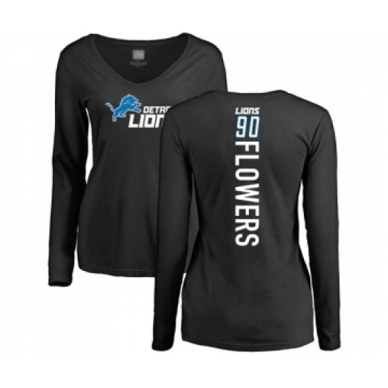 Football Women's Detroit Lions #90 Trey Flowers Black Backer Long Sleeve T-Shirt - Jersey