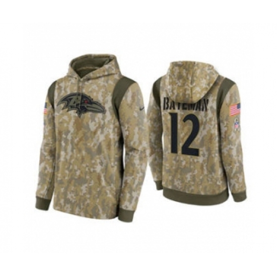Men's Baltimore Ravens #12 Rashod Bateman Camo 2021 Salute To Service Therma Performance Pullover Football Hoodie - Jersey