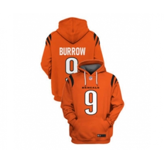 Men's Cincinnati Bengals #9 Joe Burrow 2021 Orange Pullover Football Hoodie - Jersey