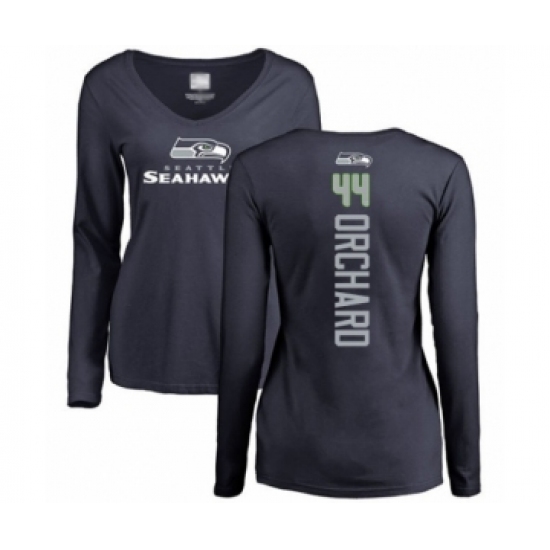 Football Women's Seattle Seahawks #44 Nate Orchard Navy Blue Backer Long Sleeve T-Shirt - Jersey