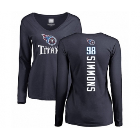 Football Women's Tennessee Titans #98 Jeffery Simmons Navy Blue Backer Long Sleeve T-Shirt - Jersey