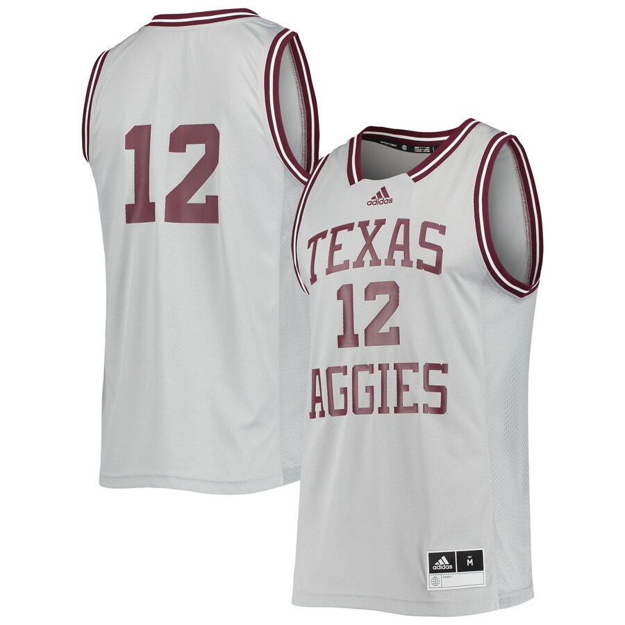 Men's adidas #12 Gray Texas A&M Aggies Reverse Retro Jersey - Jersey